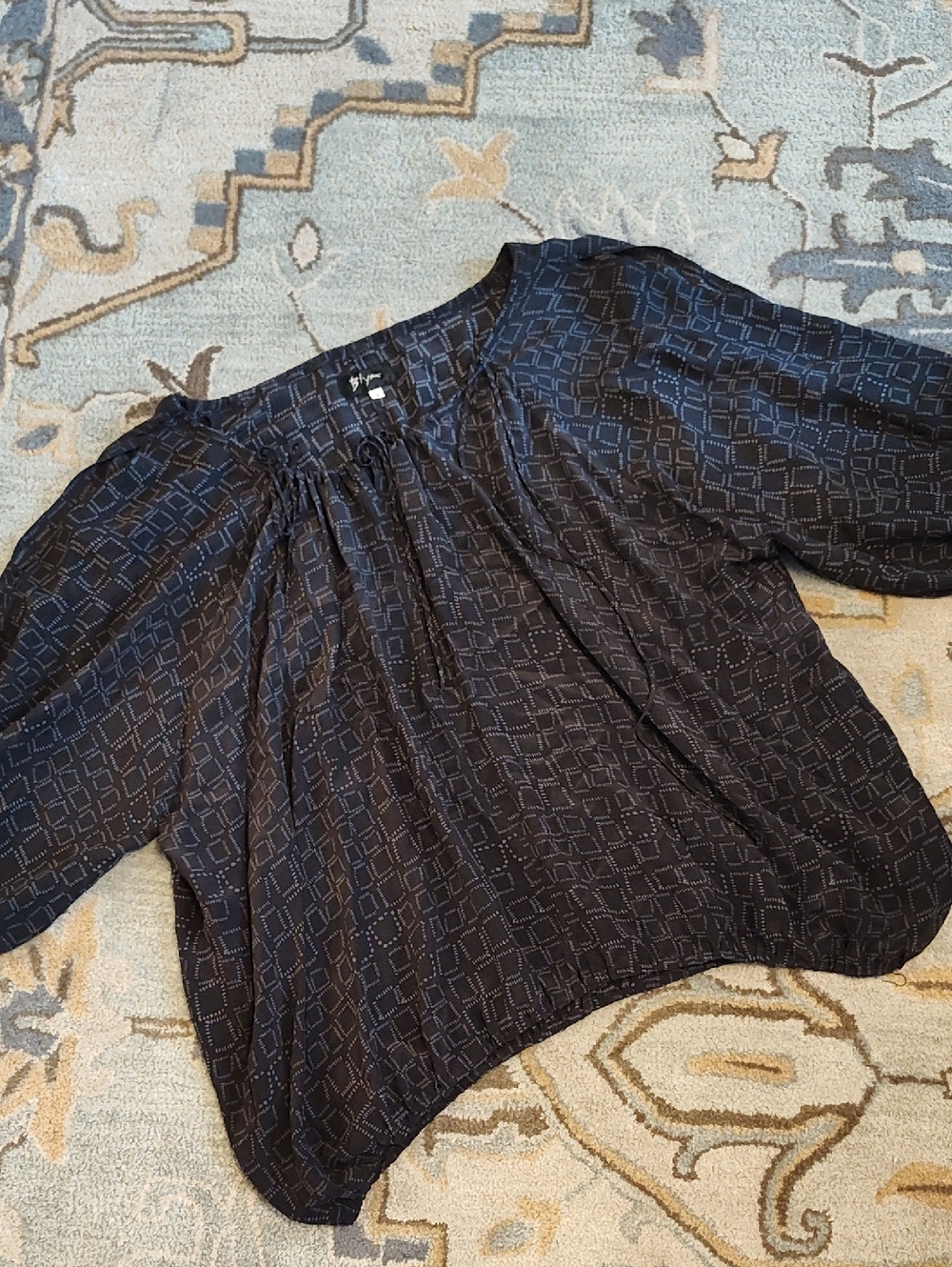 Women's Black Patterned Peasant Blouse - Biya By Johnny Was